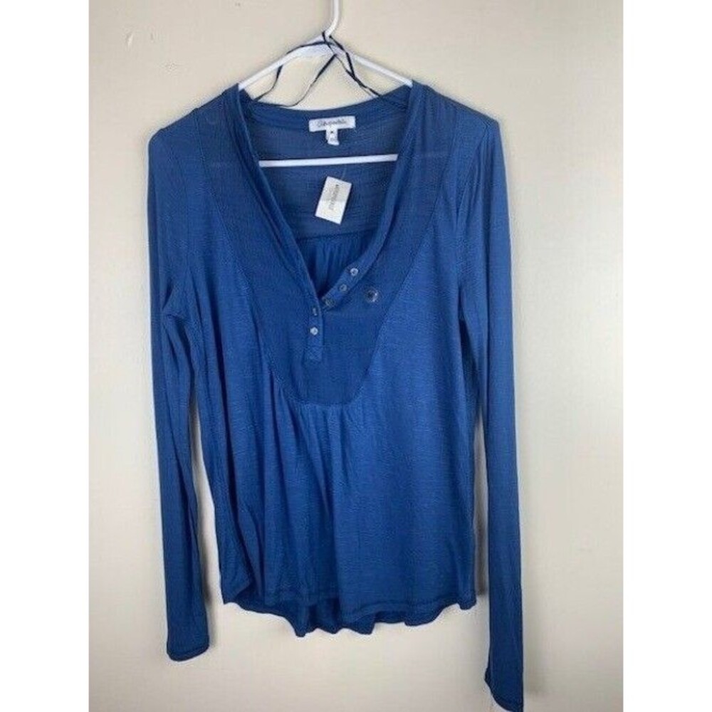 Aeropostale Size M Womens Top Button V Neck Long Sleeve Blue